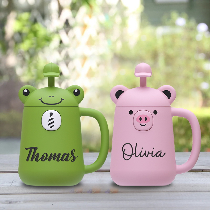 Personalized Silicone Cup with Lid and Straw | KidCup06