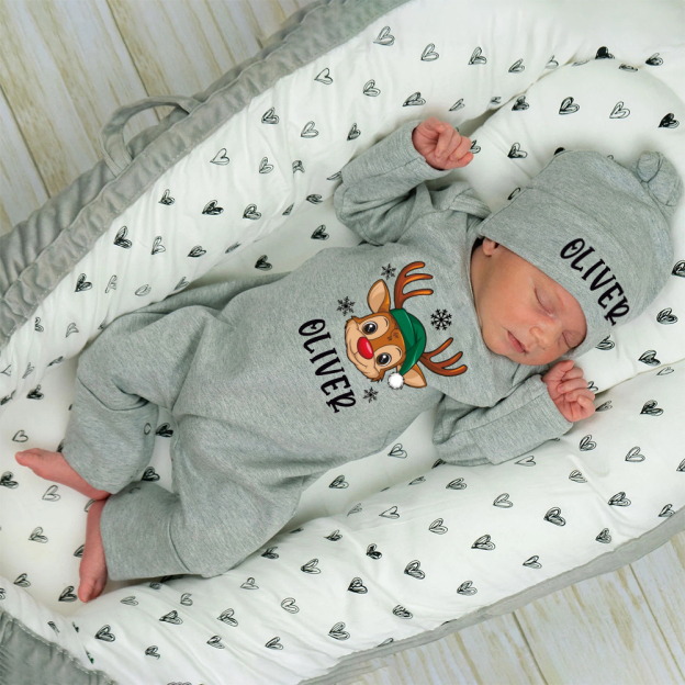 Personalized Baby Christmas Adorable Elk Romper and Hat Set | MCGift233