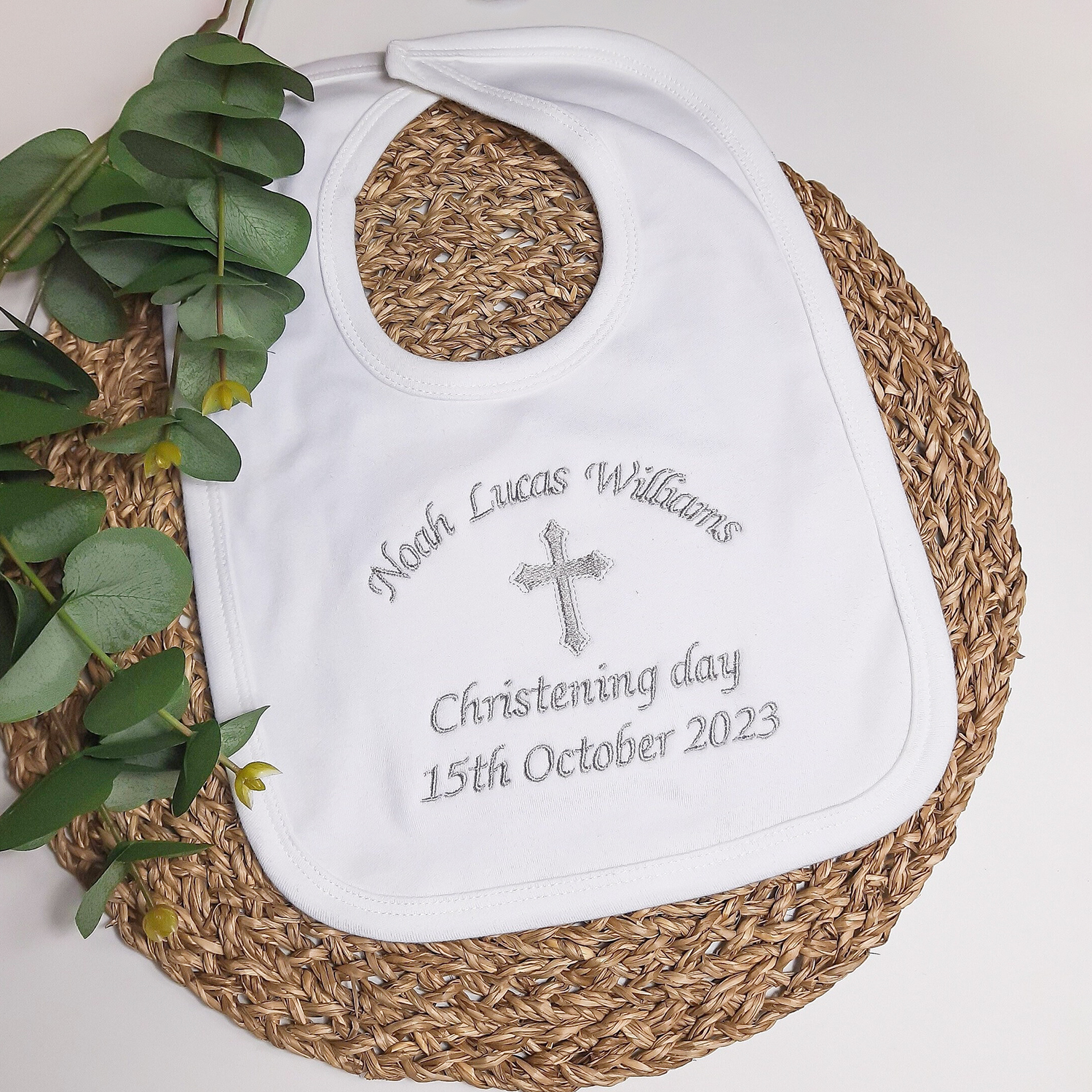 Personalized Embroidered Christening Baptism Bib | CWBaby258