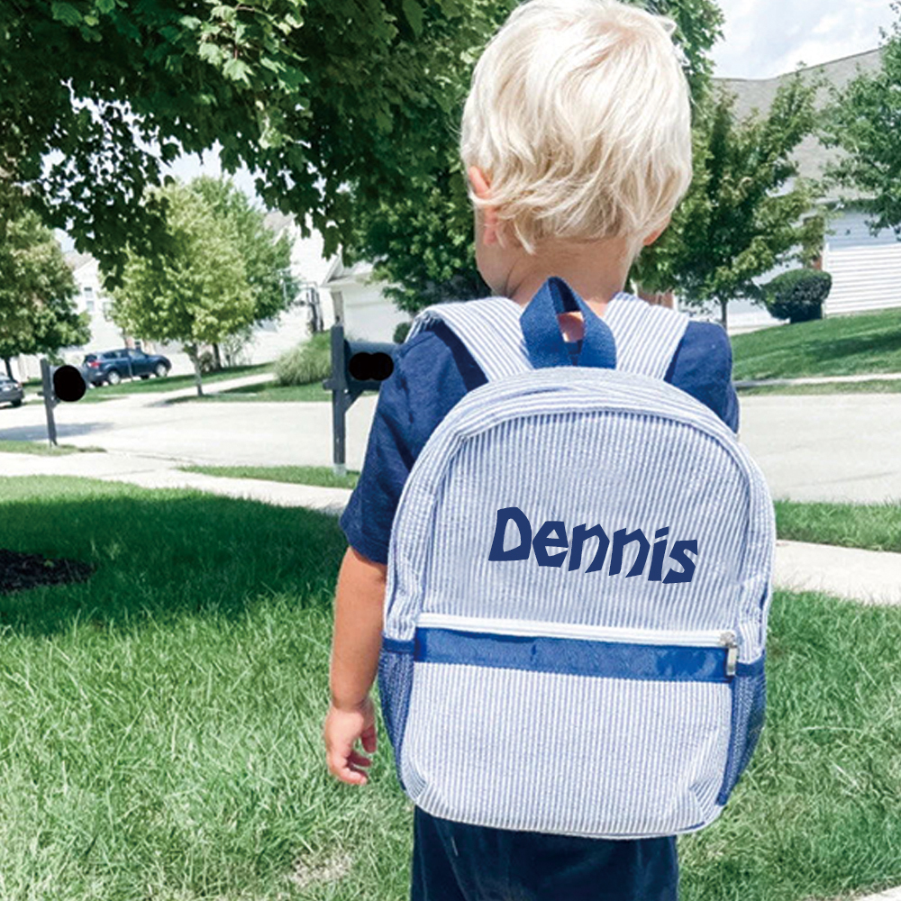Personalized Chenille Patch Kids Seersucker School Backpack Set
