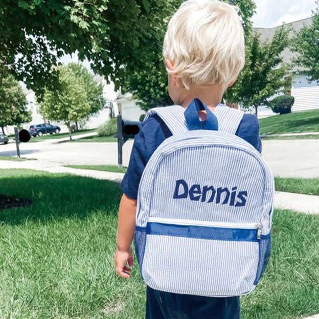 Personalized Chenille Patch Kids Seersucker School Backpack Set