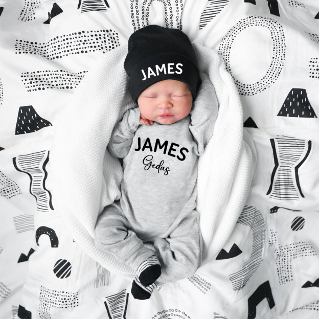 Personalized Baby Coming Home Romper With Hat Set | CWBaby13301