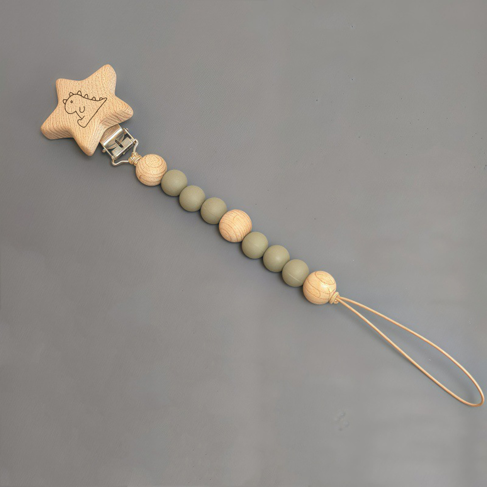 Personalized Baby Pacifier Silicone Wooden Bead Clip | CWToy130