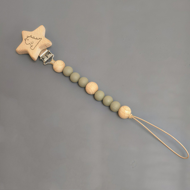 Personalized Baby Pacifier Silicone Wooden Bead Clip | CWToy130