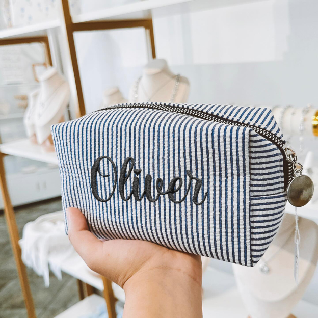 Personalized Embroidered Seersucker Striped Makeup Bag | CWPack295