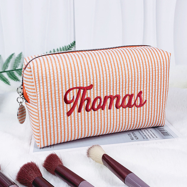 Personalized Embroidered Seersucker Striped Makeup Bag | CWPack295
