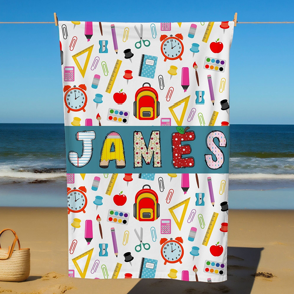 Personalized Back To School Essentials Beach Towel | CWTowel169