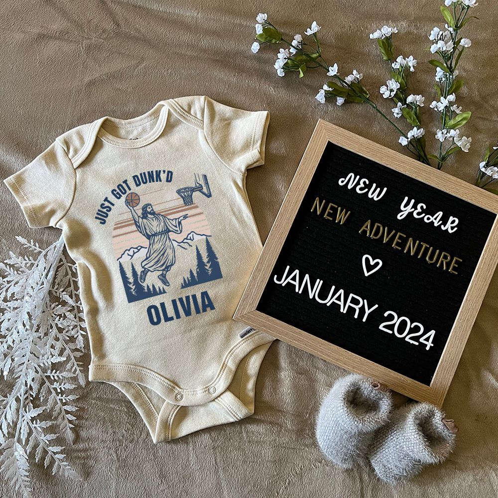 Personalized Baby Just Got Dunked Funny Baptism Shirts | CWBaby269