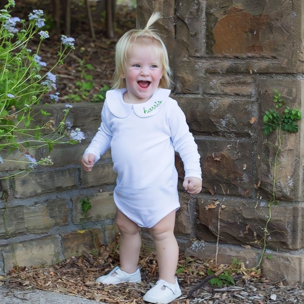 Personalized Baby Embroidered Peter Pan Collar Romper | CWBaby272