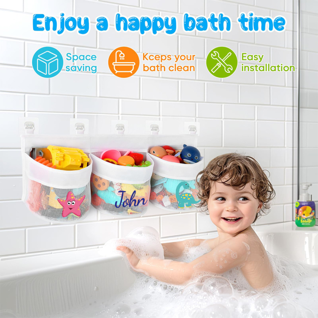 Personalized Wall-mounted Bath Toy Storage Mesh Bag | CWToy137