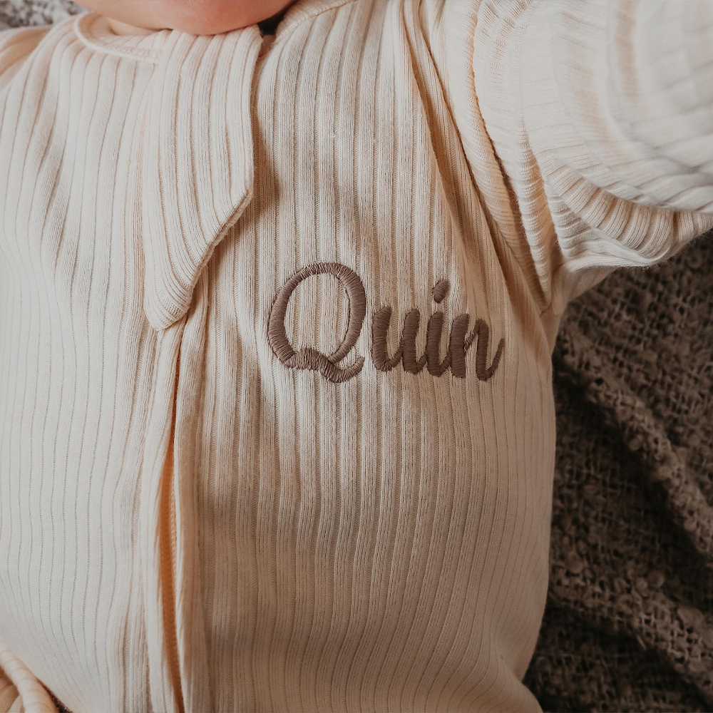 Personalized Embroidery Baby Organic Cotton Ribbed Outfit | CWBaby277