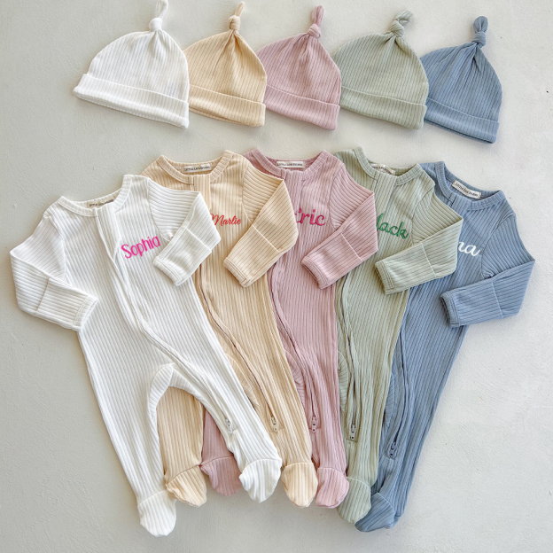 Personalized Embroidery Baby Organic Cotton Ribbed Outfit | CWBaby277