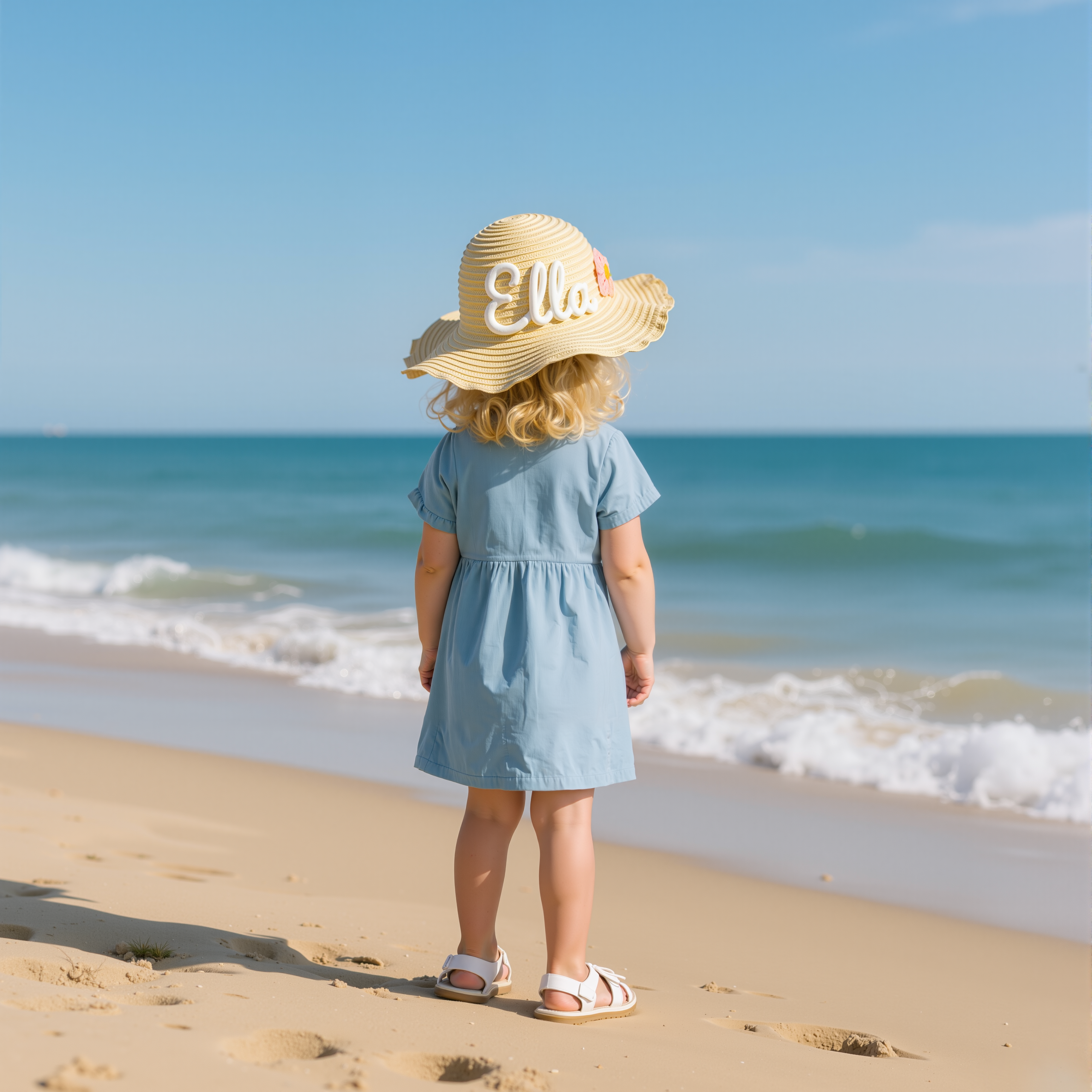 Personalized Kid Hand Embroidered Straw Hat With Flowers | CWBeach3501