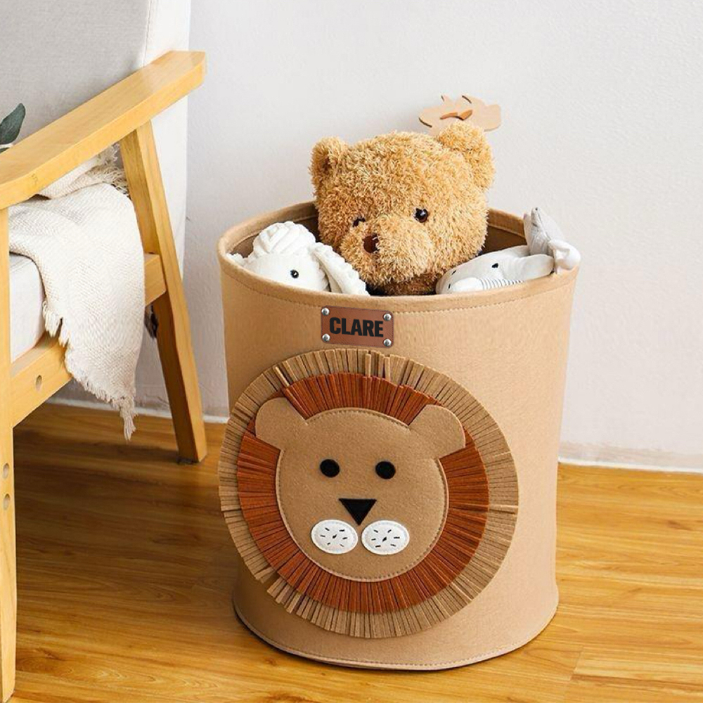 Personalized Leather patch Felt Laundry & Toy Storage Baskets | CWToy140