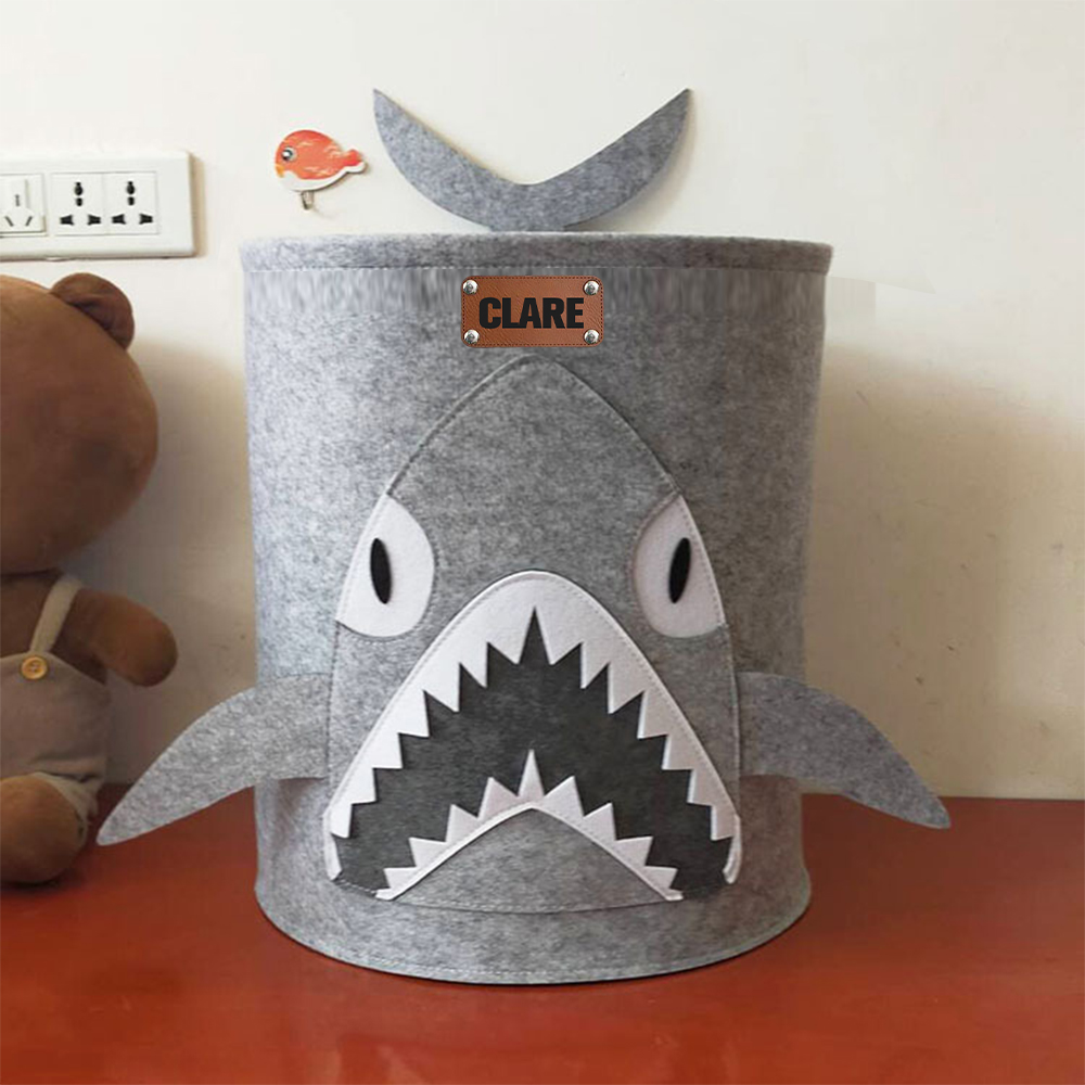 Personalized Leather patch Felt Laundry & Toy Storage Baskets | CWToy140