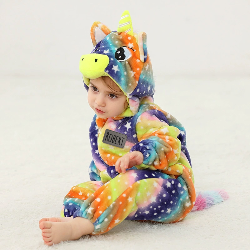 Personalized Leather Patch Baby Animal Warm Onesie  | CWBaby284