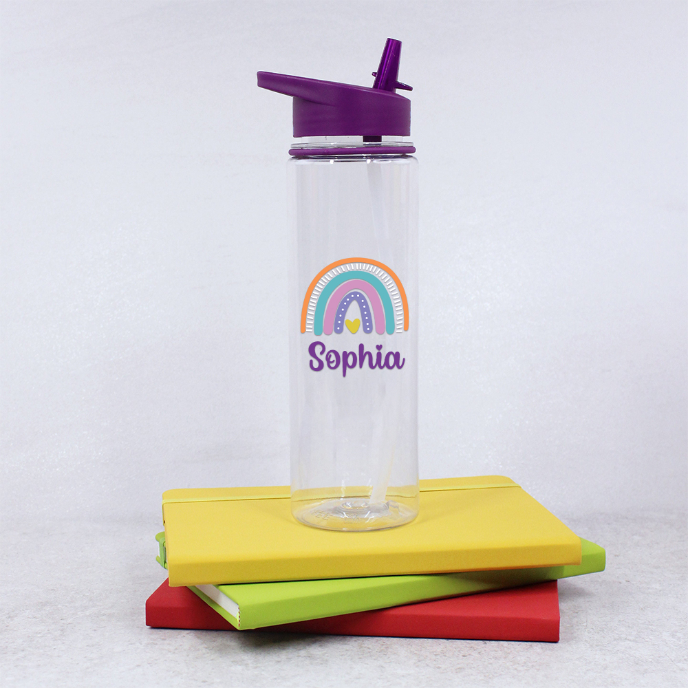 Personalised Kid Rainbow BPA Free 17oz Flip Straw Bottles | YouBottle100