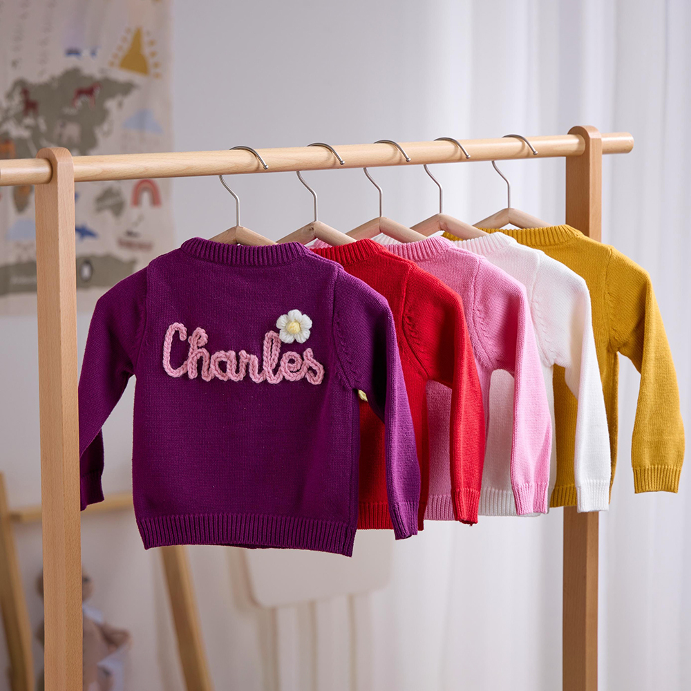 Personalized Hand Embroidered Kids Cardigan | CWBaby289