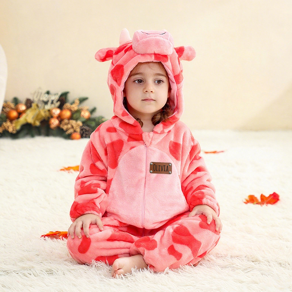 Personalized Leather Patch Baby Animal Romper  | CWBaby287