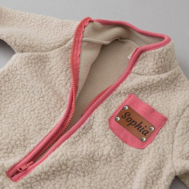 Personalized Leather Patch Baby Soft Sherpa Jumpsuit | CWBaby290
