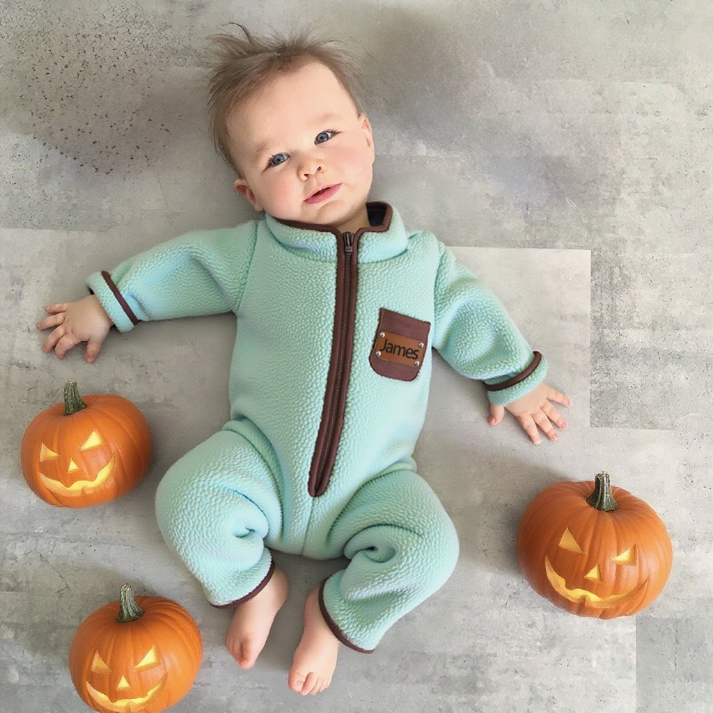 Personalized Leather Patch Baby Soft Sherpa Jumpsuit | CWBaby290