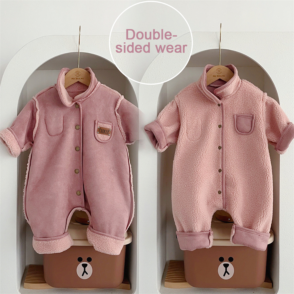 Personalized Leather Patch Double-Sided Wear Suede Baby Romper | CWBaby291