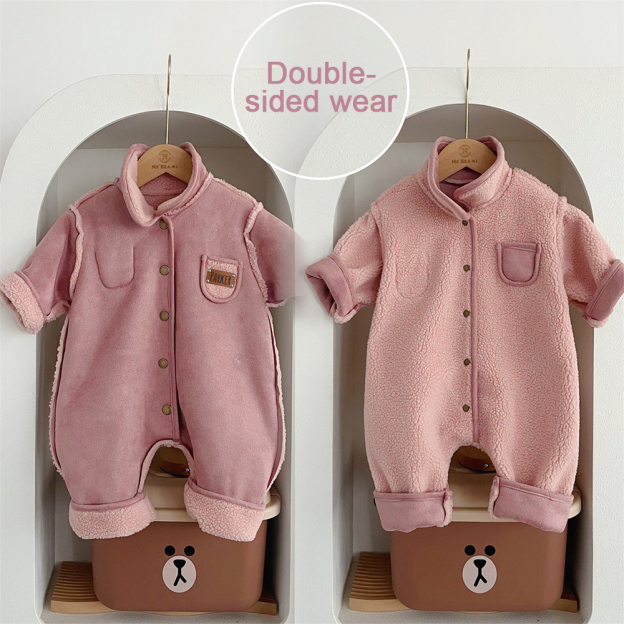 Personalized Leather Patch Double-Sided Wear Suede Baby Romper | CWBaby291