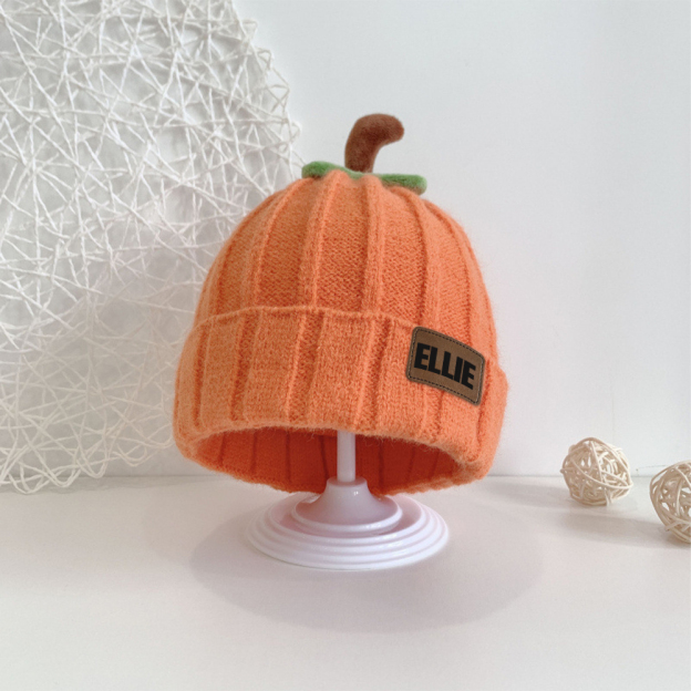 Personalized Leather Patch Pumpkin Wool Beanie | CWHalloween46