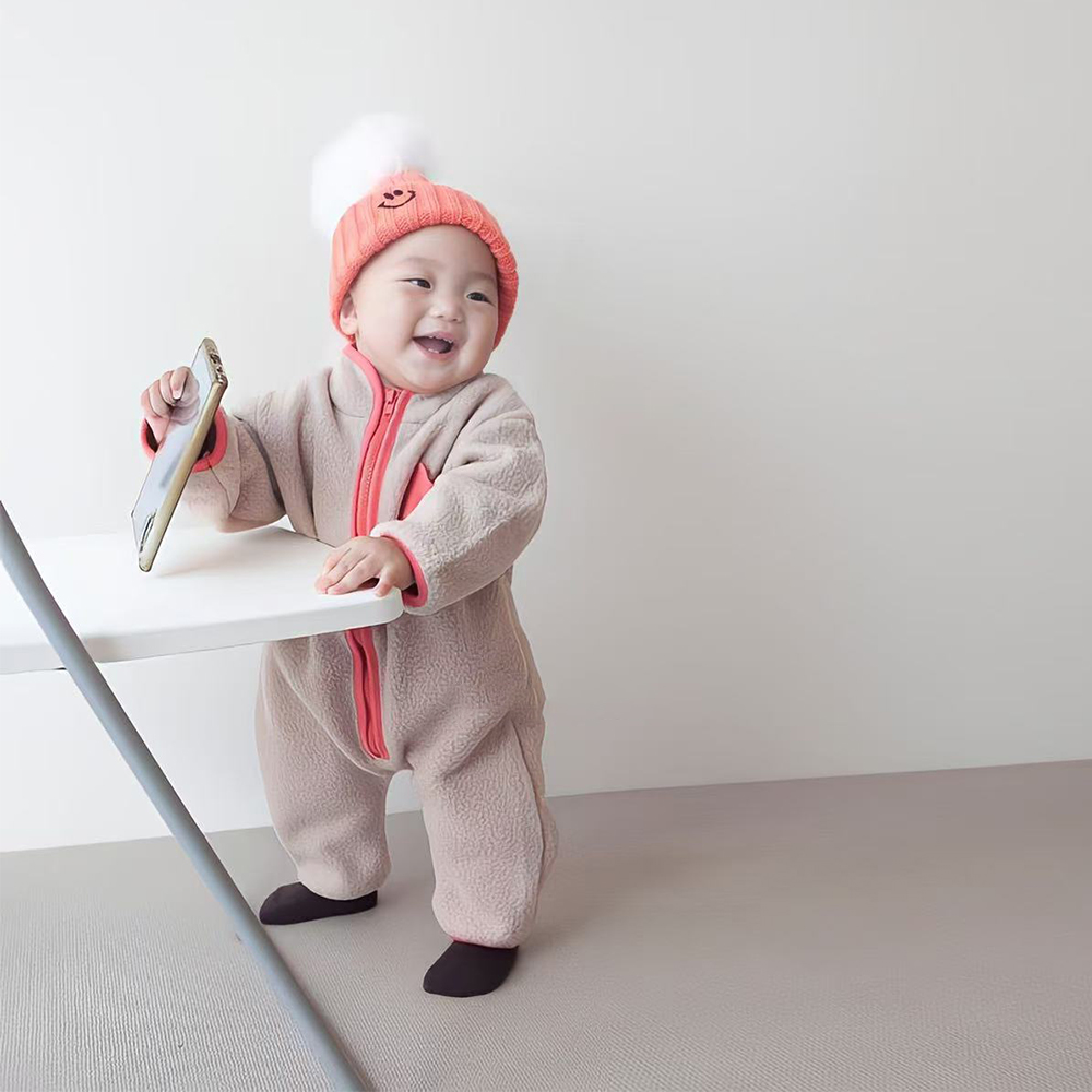 Personalized Leather Patch Baby Soft Sherpa Jumpsuit | CWBaby290