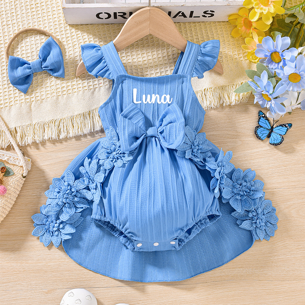 Personalised Lovely Lace Flower Baby Girl Princess Dress | CWBaby294
