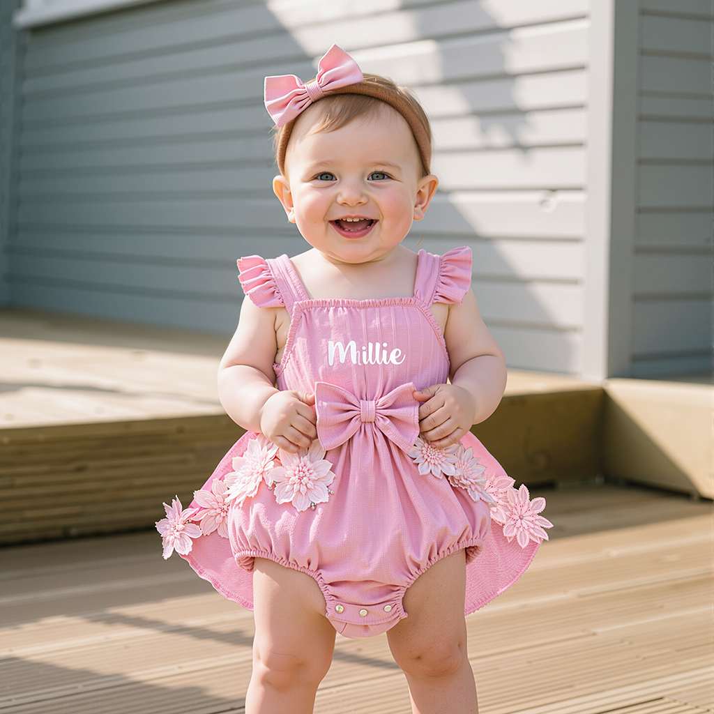 Personalised Lovely Lace Flower Baby Girl Princess Dress | CWBaby294