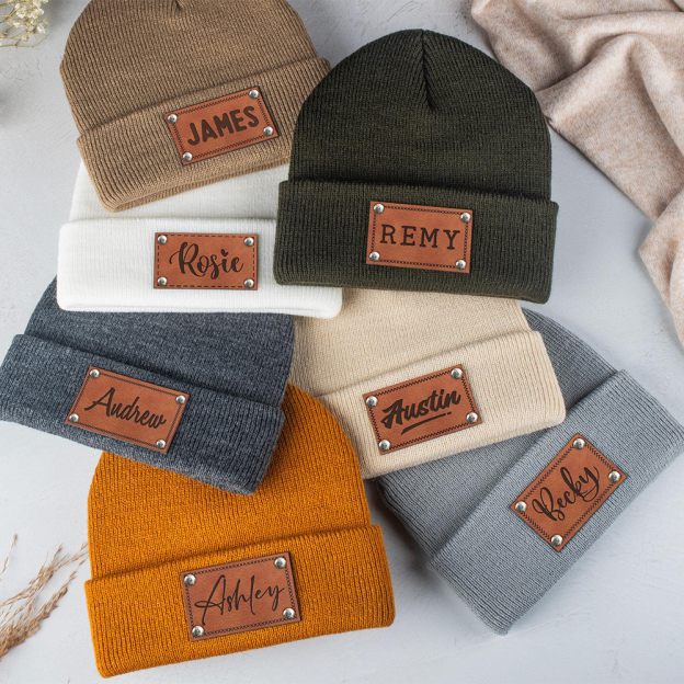 Personalized Leather Patch Kid & Adult Color Beanies for Comfort & Unique | HSKid23