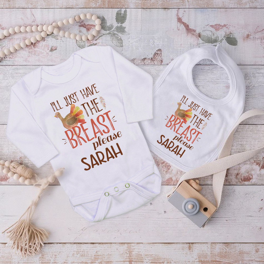Personalized Baby Romper with Bib Set For Thanksgiving Party | CWThanks03