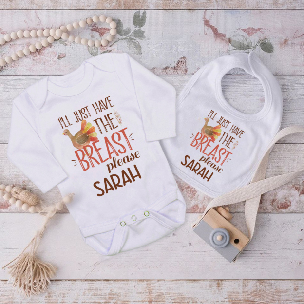 Personalized Baby Romper with Bib Set For Thanksgiving Party | CWThanks03