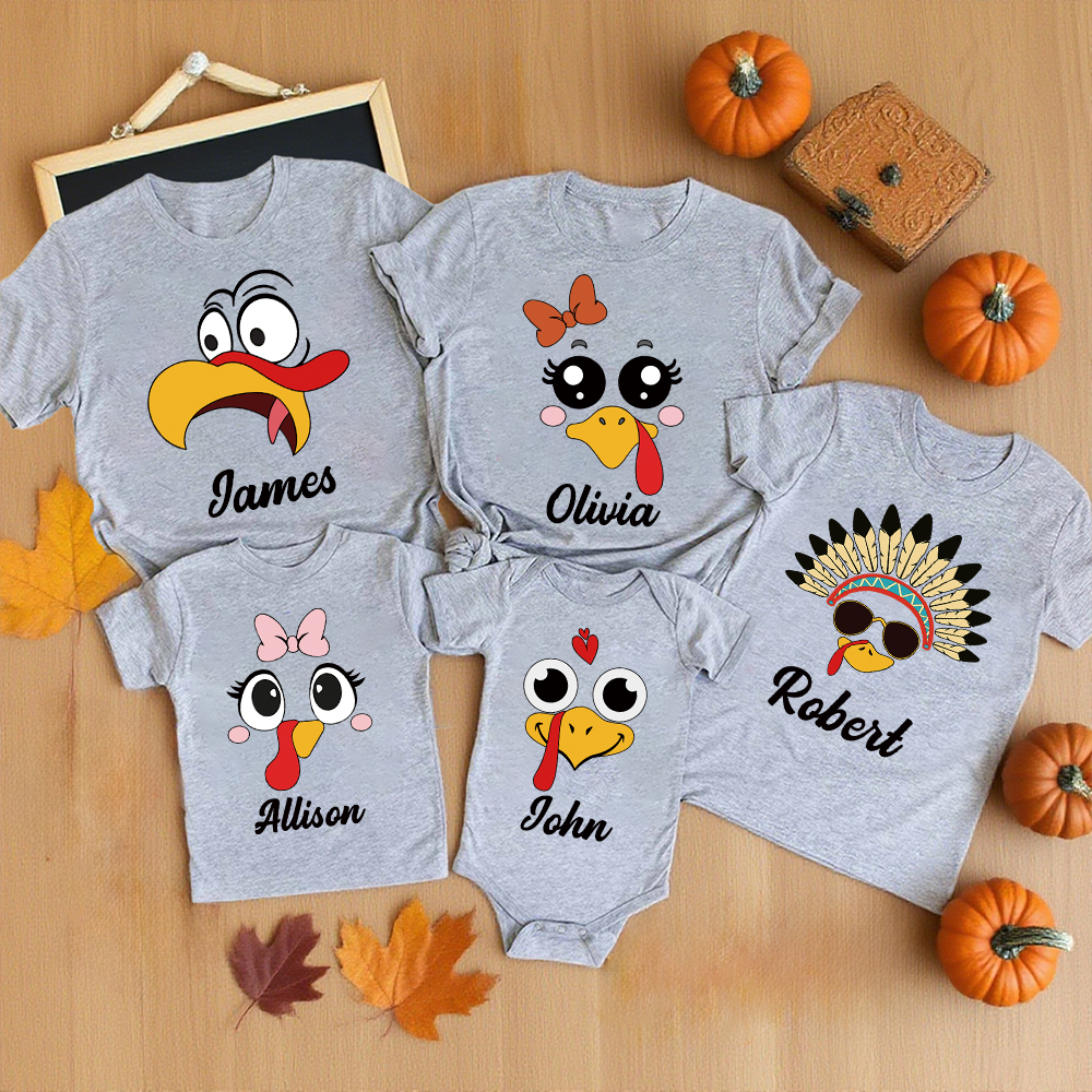 Personalized Funny Turkey Face Family Matching Shirt | CWThanks07
