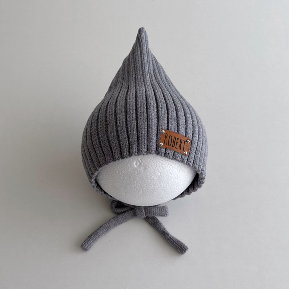 Personalized Leather Patch Knit Pixie Hats | HSKid58