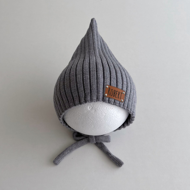Personalized Leather Patch Knit Pixie Hats | HSKid58