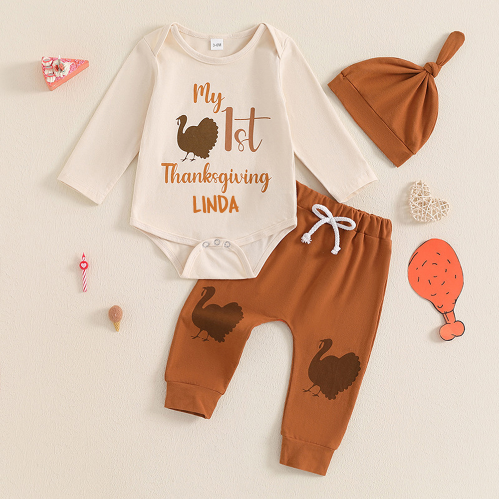 Personalized Baby 1st Thanksgiving Outfit Set | CWThanks11