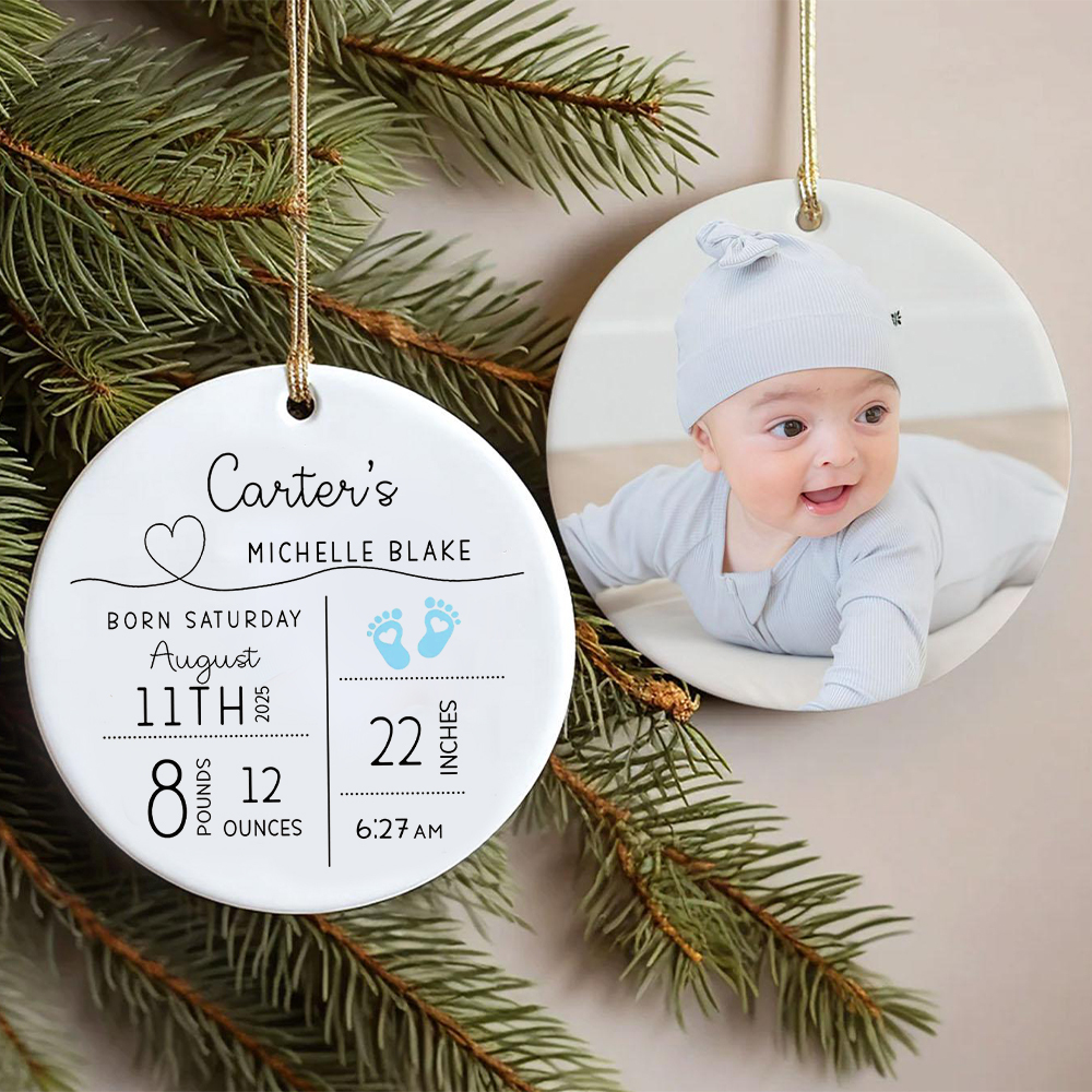 Personalized Baby Birth Stats Announcement Ornament | CWBaby298