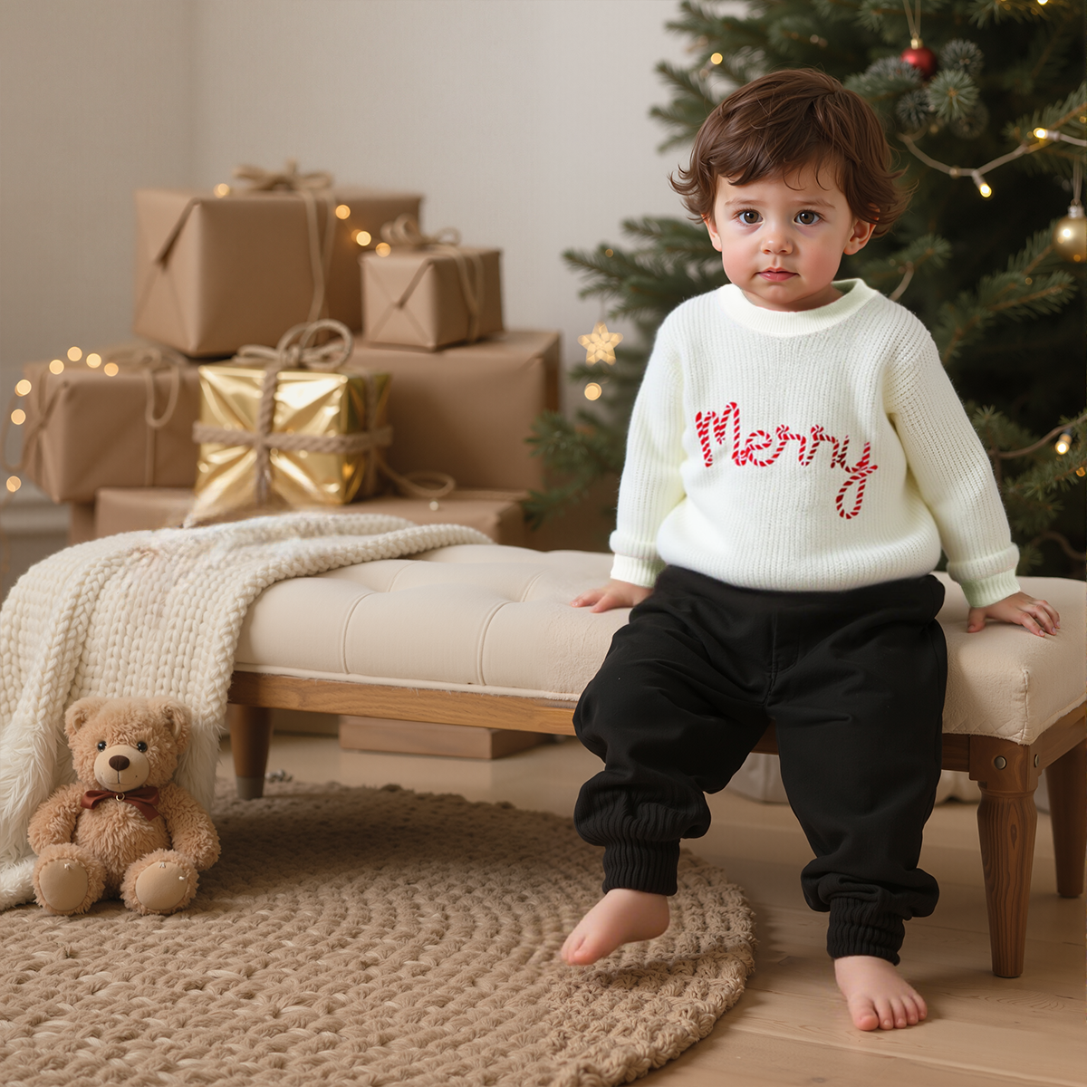 Personalized Christmas Hand embroidered Name Baby Sweater | MCGift138