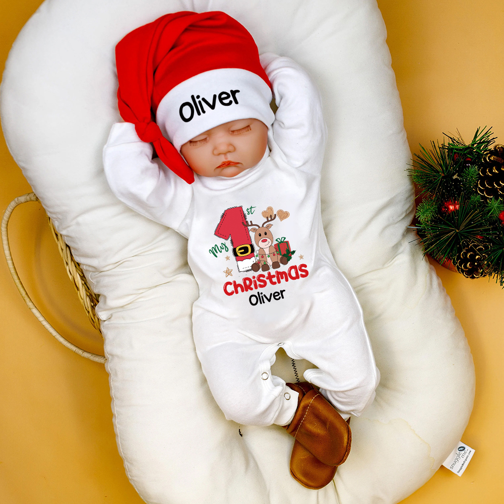 Personalized Baby 1st Christmas Ropmer and Hat Set | MCGift118