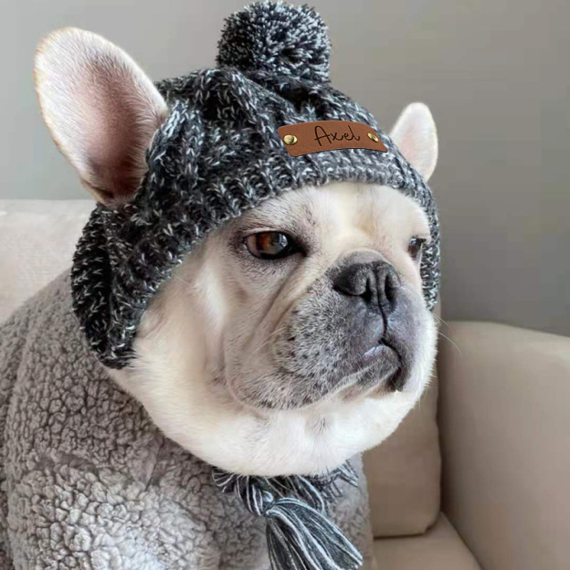Personalized Pets Leather Patch Knitted Hat | BKPet215