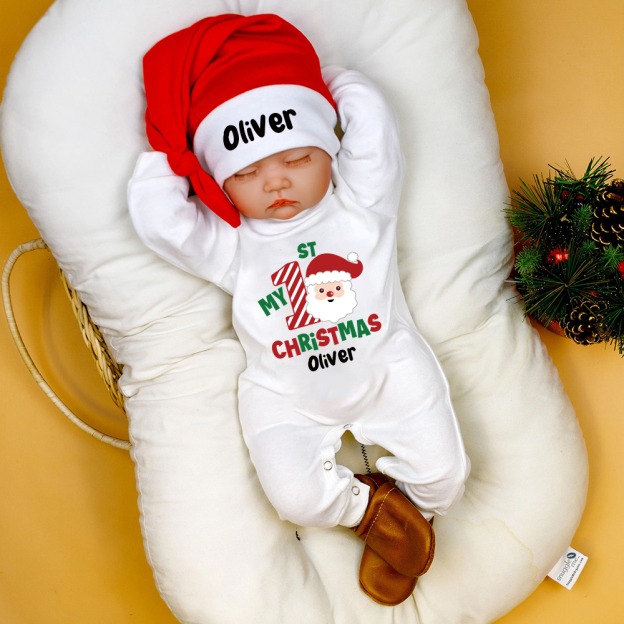 Personalized Baby 1st Christmas Ropmer and Hat Set | MCGift124