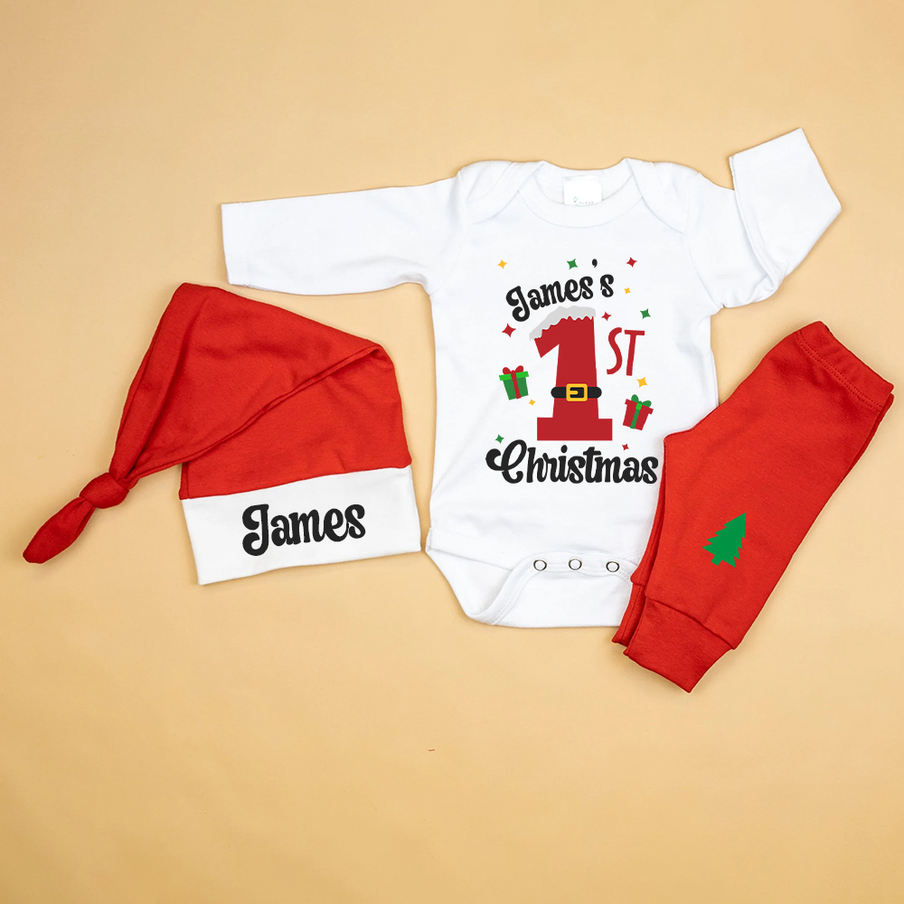 Personalized Baby 1st Christmas Ropmer Onesie Set | MCGift135