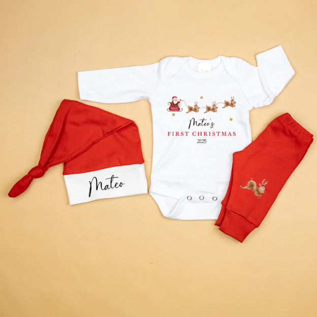 Personalized Baby 1st Christmas Ropmer Onesie Set | MCGift127