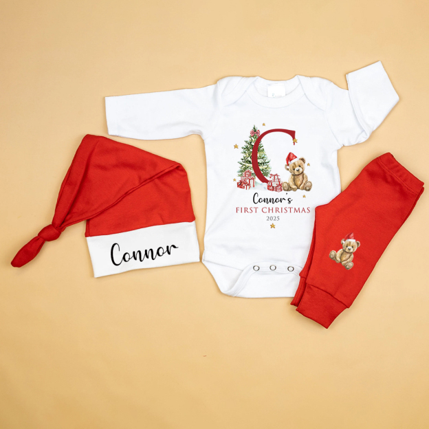 Personalized Baby 1st Christmas Ropmer Onesie Set | MCGift129