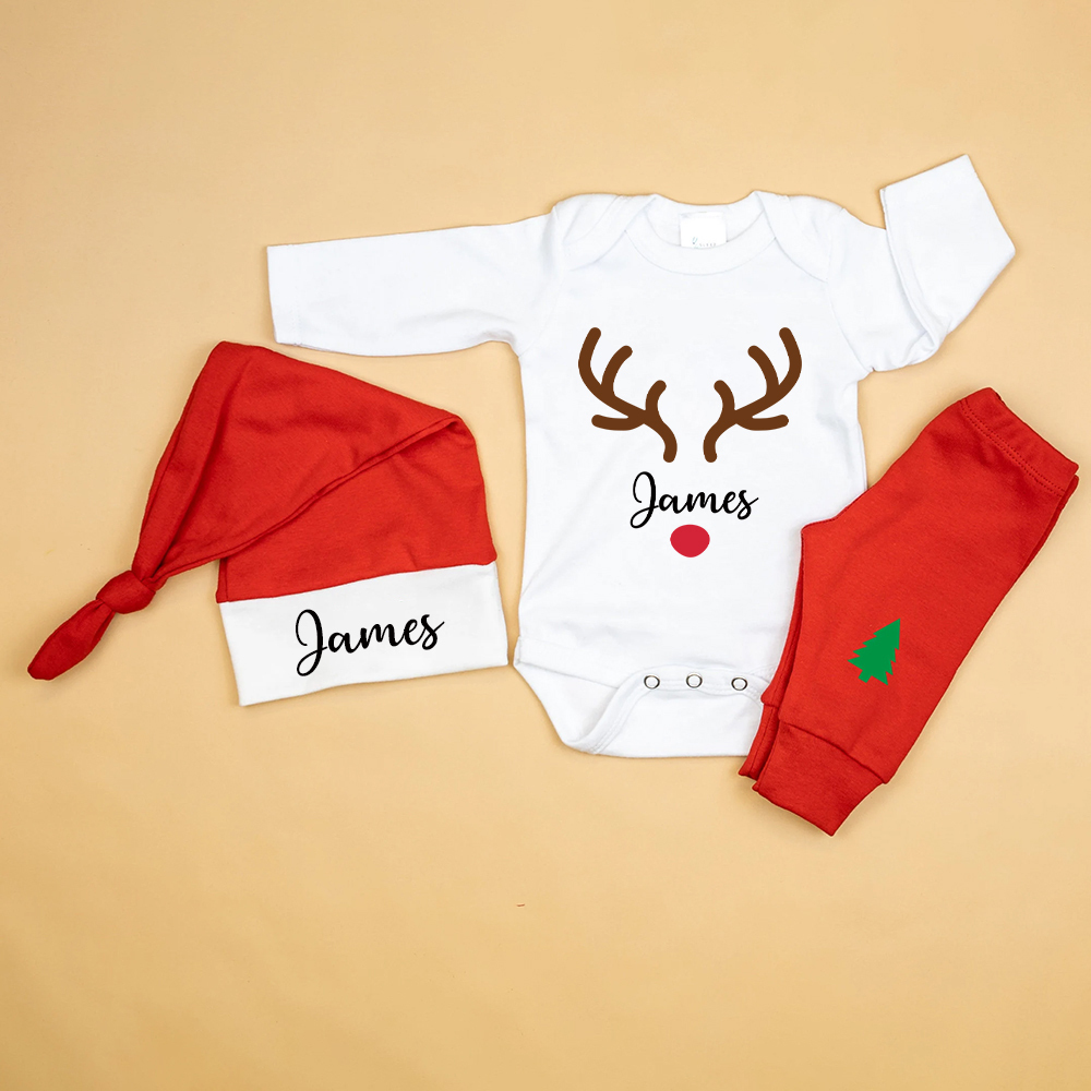 Personalized Baby 1st Christmas Ropmer Onesie Set | MCGift132