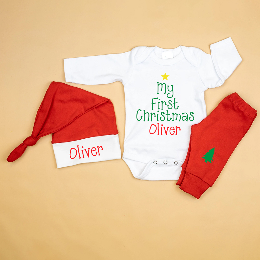 Personalized Baby 1st Christmas Ropmer Onesie Set | MCGift133