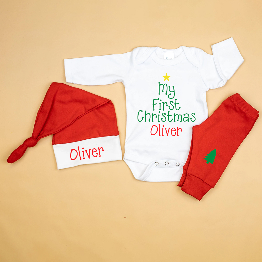Personalized Baby 1st Christmas Ropmer Onesie Set | MCGift133