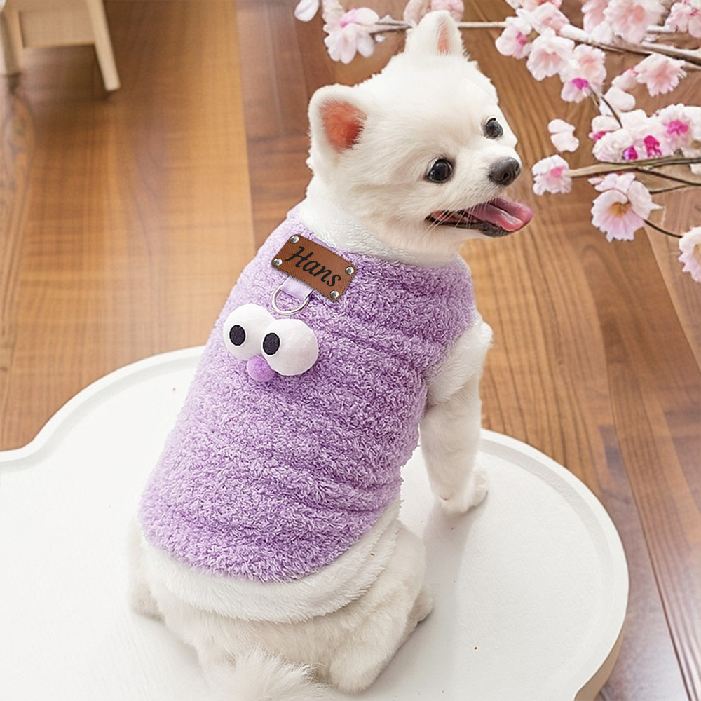 Personalized Leather Patch Lovely Pet Soft Plush Vest | BKPet216